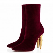 Christian Louboutin Lipbooty 100mm Ankle Boot In Red Velvet Christian Louboutin Lipbooty 100mm Ankle Boot In Red Velvet