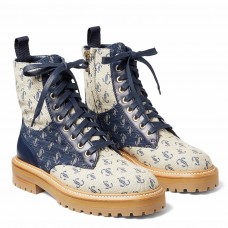 Jimmy Choo Cora Flat Combat Boots In Monogram Jacquard Jimmy Choo Cora Flat Combat Boots In Monogram Jacquard