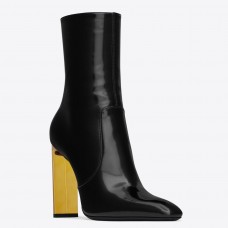 Saint Laurent Auteuil Ankle Boots in Black Glazed Leather Saint Laurent Auteuil Ankle Boots in Black Glazed Leather