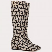 Valentino VLogo Type Knee Boots in Black Toile Iconographe fabric Valentino VLogo Type Knee Boots in Black Toile Iconographe fabric