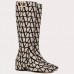 Valentino VLogo Type Knee Boots in Black Toile Iconographe fabric Valentino VLogo Type Knee Boots in Black Toile Iconographe fabric