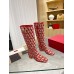 Valentino VLogo Type Knee Boots in Red Toile Iconographe fabric Valentino VLogo Type Knee Boots in Red Toile Iconographe fabric