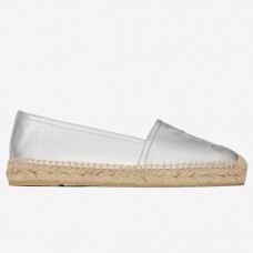 Saint Laurent Monogram Espadrilles In Silver Lambskin Saint Laurent Monogram Espadrilles In Silver Lambskin