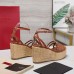Valentino Raflower Wedge Sandals in Brown Calfskin Valentino Raflower Wedge Sandals in Brown Calfskin