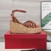 Valentino Raflower Wedge Sandals in Brown Calfskin Valentino Raflower Wedge Sandals in Brown Calfskin