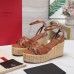 Valentino Raflower Wedge Sandals in Brown Calfskin Valentino Raflower Wedge Sandals in Brown Calfskin