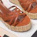 Valentino Raflower Wedge Sandals in Brown Calfskin Valentino Raflower Wedge Sandals in Brown Calfskin