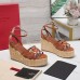 Valentino Raflower Wedge Sandals in Brown Calfskin Valentino Raflower Wedge Sandals in Brown Calfskin