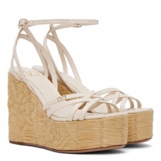 Valentino Raflower Wedge Sandals in White Calfskin Valentino Raflower Wedge Sandals in White Calfskin