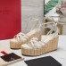 Valentino Raflower Wedge Sandals in White Calfskin Valentino Raflower Wedge Sandals in White Calfskin