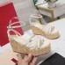 Valentino Raflower Wedge Sandals in White Calfskin Valentino Raflower Wedge Sandals in White Calfskin