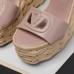 Valentino VLogo Cut-out Espadrille Wedge Sandals in Beige Leather Valentino VLogo Cut-out Espadrille Wedge Sandals in Beige Leather