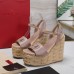 Valentino VLogo Cut-out Espadrille Wedge Sandals in Beige Leather Valentino VLogo Cut-out Espadrille Wedge Sandals in Beige Leather