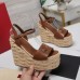 Valentino VLogo Cut-out Espadrille Wedge Sandals in Brown Leather Valentino VLogo Cut-out Espadrille Wedge Sandals in Brown Leather