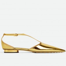 Bottega Veneta Rocket T-Bar Ballerina Flats In Gold Patent Leather Bottega Veneta Rocket T-Bar Ballerina Flats In Gold Patent Leather