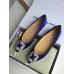 Manolo Blahnik Hangisi Flats In Blue Satin with Crystal Buckle Manolo Blahnik Hangisi Flats In Blue Satin with Crystal Buckle
