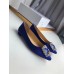 Manolo Blahnik Hangisi Flats In Blue Satin with Crystal Buckle Manolo Blahnik Hangisi Flats In Blue Satin with Crystal Buckle