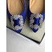 Manolo Blahnik Hangisi Flats In Blue Satin with Crystal Buckle Manolo Blahnik Hangisi Flats In Blue Satin with Crystal Buckle