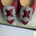 Manolo Blahnik Hangisi Flats In Bordeaux Satin with Crystal Buckle Manolo Blahnik Hangisi Flats In Bordeaux Satin with Crystal Buckle