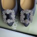 Manolo Blahnik Hangisi Flats In Navy Satin with Crystal Buckle Manolo Blahnik Hangisi Flats In Navy Satin with Crystal Buckle