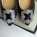 Manolo Blahnik Hangisi Flats In Black Satin with Crystal Buckle Manolo Blahnik Hangisi Flats In Black Satin with Crystal Buckle