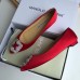 Manolo Blahnik Hangisi Flats In Red Satin with Crystal Buckle Manolo Blahnik Hangisi Flats In Red Satin with Crystal Buckle