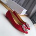 Manolo Blahnik Hangisi Flats In Red Satin with Crystal Buckle Manolo Blahnik Hangisi Flats In Red Satin with Crystal Buckle