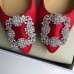 Manolo Blahnik Hangisi Flats In Red Satin with Crystal Buckle Manolo Blahnik Hangisi Flats In Red Satin with Crystal Buckle
