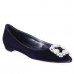 Manolo Blahnik Hangisi Flats In Blue Velvet with Crystal Buckle Manolo Blahnik Hangisi Flats In Blue Velvet with Crystal Buckle