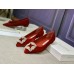 Manolo Blahnik Hangisi Flats In Red Velvet with Crystal Buckle Manolo Blahnik Hangisi Flats In Red Velvet with Crystal Buckle