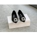 Manolo Blahnik Hangisi Flats In Black Lace with Crystal Buckle Manolo Blahnik Hangisi Flats In Black Lace with Crystal Buckle
