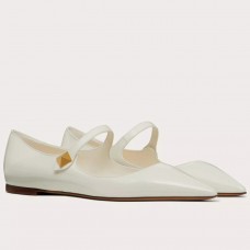 Valentino Tiptoe Ballet Flats In White Patent Leather Valentino Tiptoe Ballet Flats In White Patent Leather