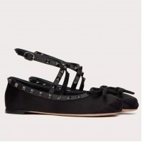 Valentino Rockstud Ballerina In Black Satin Valentino Rockstud Ballerina In Black Satin