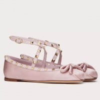 Valentino Rockstud Ballerina In Rose Cannelle Satin Valentino Rockstud Ballerina In Rose Cannelle Satin