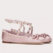 Valentino Rockstud Ballerina In Rose Cannelle Satin Valentino Rockstud Ballerina In Rose Cannelle Satin
