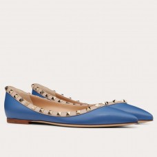 Valentino Rockstud Ballet Flats In Blue Calfskin Valentino Rockstud Ballet Flats In Blue Calfskin