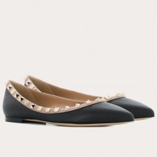 Valentino Rockstud Ballet Flats In Black Calfskin Valentino Rockstud Ballet Flats In Black Calfskin