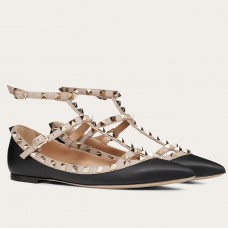 Valentino Cage Rockstud Ballet Flats In Black Calfskin Valentino Cage Rockstud Ballet Flats In Black Calfskin
