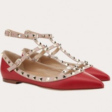 Valentino Cage Rockstud Ballet Flats In Red Calfskin Valentino Cage Rockstud Ballet Flats In Red Calfskin