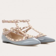 Valentino Caged Rockstud Ballet Flats In Light Blue Patent Leather Valentino Caged Rockstud Ballet Flats In Light Blue Patent Leather