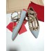 Valentino Caged Rockstud Ballet Flats In Light Blue Patent Leather