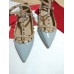 Valentino Caged Rockstud Ballet Flats In Light Blue Patent Leather