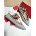 Valentino Caged Rockstud Ballet Flats In Light Blue Patent Leather