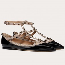 Valentino Caged Rockstud Ballet Flats In Black Patent Leather Valentino Caged Rockstud Ballet Flats In Black Patent Leather