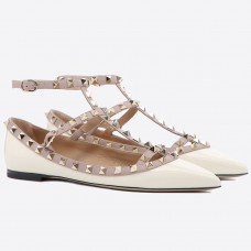 Valentino Caged Rockstud Ballet Flats In White Patent Leather Valentino Caged Rockstud Ballet Flats In White Patent Leather