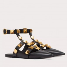 Valentino Roman Stud Ballet Flats In Black Calfskin Valentino Roman Stud Ballet Flats In Black Calfskin