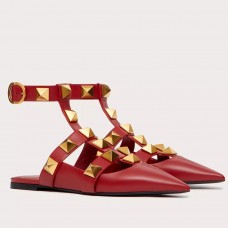 Valentino Roman Stud Ballet Flats In Red Calfskin Valentino Roman Stud Ballet Flats In Red Calfskin