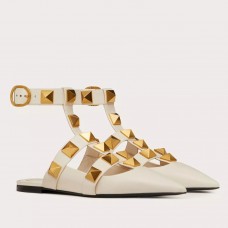 Valentino Roman Stud Ballet Flats In White Calfskin Valentino Roman Stud Ballet Flats In White Calfskin