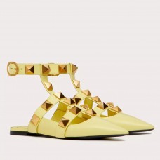 Valentino Roman Stud Ballet Flats In Yellow Calfskin Valentino Roman Stud Ballet Flats In Yellow Calfskin