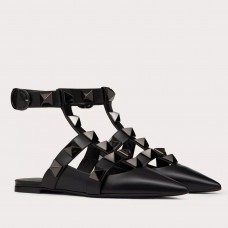 Valentino Roman Stud Ballet Flats In Black Calfskin with Tonal Studs Valentino Roman Stud Ballet Flats In Black Calfskin with Tonal Studs